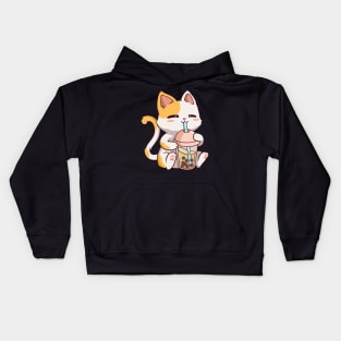 Boba Tea Bubble Cat Kawaii Neko Anime Cute Cat Boba Kids Hoodie